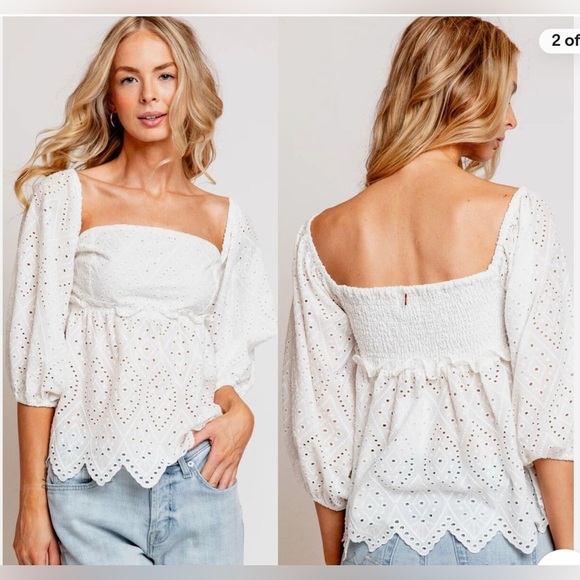 MISA Sera Off-the-shoulder Scalloped Eyelet Top - Size Small - Picture 5 of 6